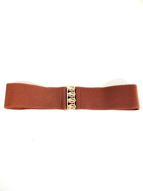 Brown Elastic Mesh Waist Belt with Gold Chain Clasp